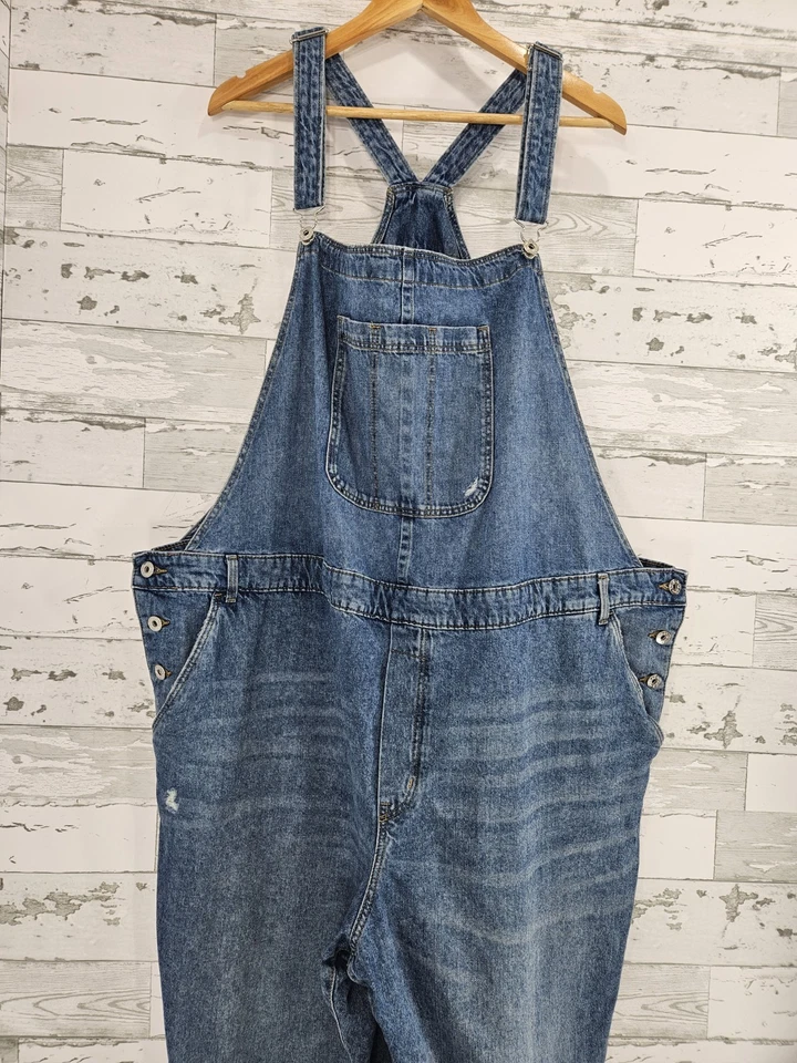 Mono de mezclilla H&M Plus 100 % algodón pierna recta babero bolsillo para mujer 3x grande Foto 2 de 4