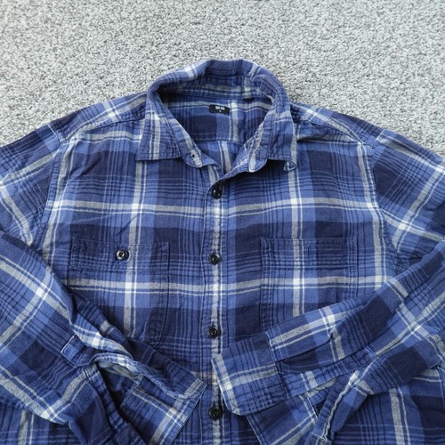 Uniqlo Shirt Mens M Blue Plaid Flannel Button Up Long Sleeve Casual Outdoor Work