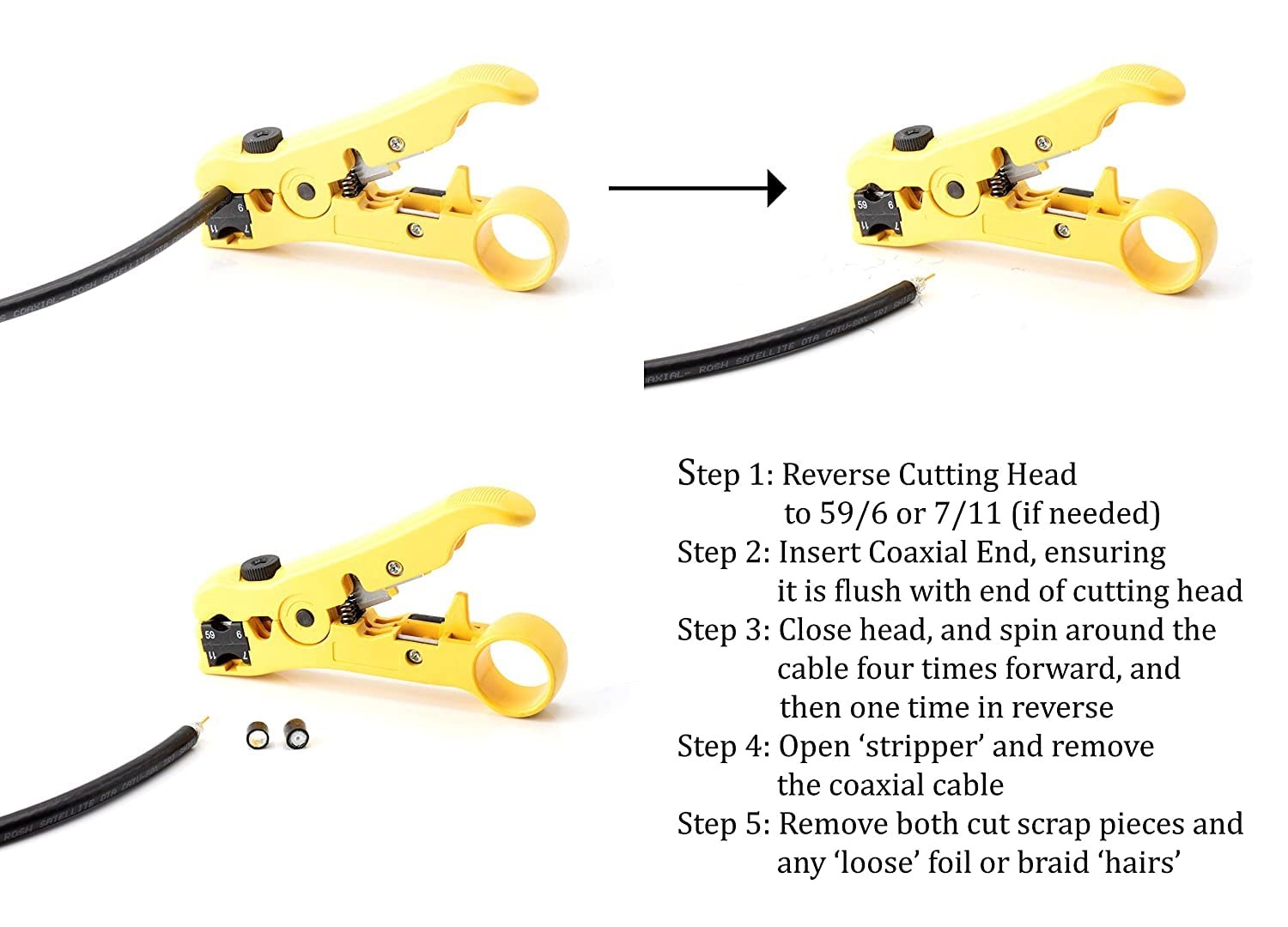 Coaxial Cable Stripping Tool for RG59, RG6, & RG11, Cable Prep Tool for Categ...