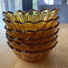 Full Set of 6 Amber Davidson Glass Bowls Dessert Starter Dining Vintage 1970s