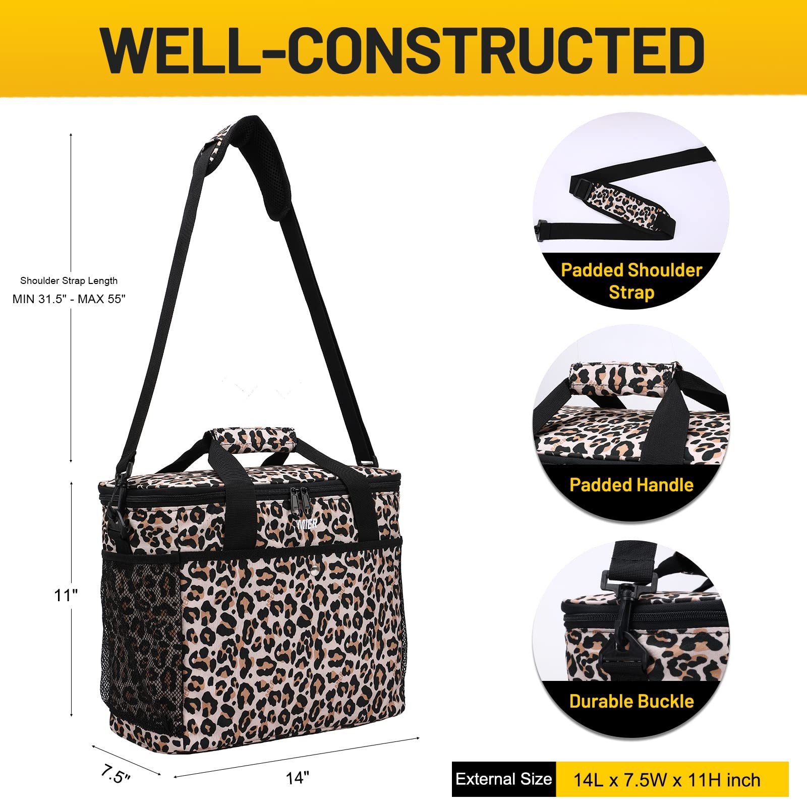 18L Large Soft Cooler Insulated Picnic Bag for Grocery Camping Car Leopard