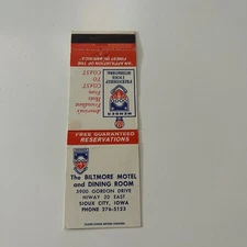The Biltmore Motel & Dining Room Sioux City IA Vintage Matchbook Cover TMB41-5