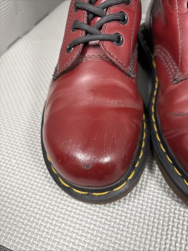 Dr Martens Docs 1460 Women’s Boots Uk4 Oxblood Red Leather Yellow Stitch - Picture 9 of 19