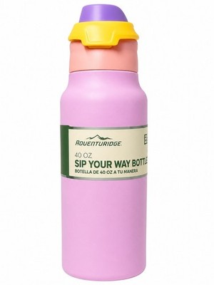 Adventuridge Sip Your Way Bottle 40oz Pink Stainless Steel Water Bottle w/Straw