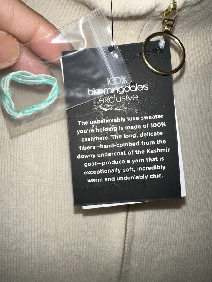 Suéter BLOOMINGDALES NUEVO CON ETIQUETAS Talla XS Gran Tamaño 100% Cachemira Cuarto Cremallera Marfil H67 Foto 4 de 4
