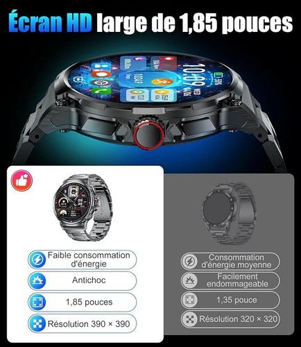 Smartwatch Homme 1.85" Écran Tactile, Appels Bluetooth, 112 Modes Sport, Cardio - Photo 5 sur 6