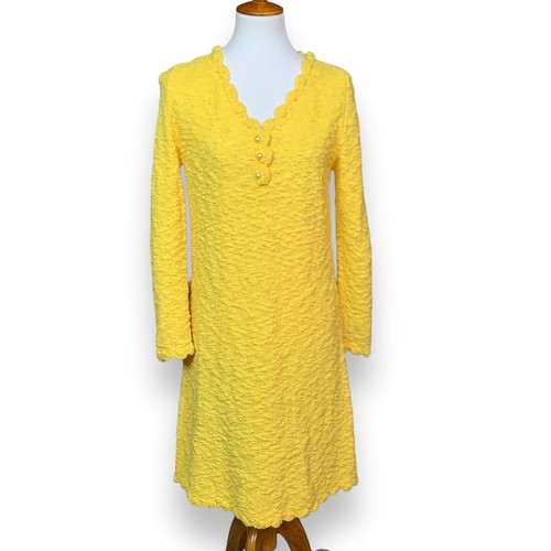 Vintage 60's Knit Dress Jane V Neck Long Sleeve Yellow Size Small Palm Royale - Picture 2 of 13