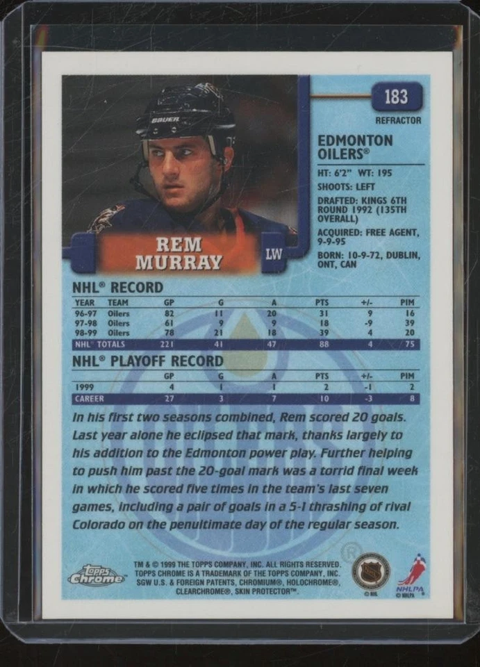 1999-00 Topps Chrome REM MURRAY #183 Refractor Parallel Oilers JA829 - Image 2 of 2
