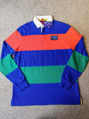 Ralph Lauren Hi Tech Rugby Polo Shirt Top Size M Medium Mens Colour block