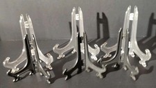 Set Of 6 Plastic Display Easel 4-5  Holders Black  Clear Picture Frame USED