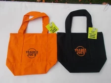 Lot of 2  Trader Joe's Mini Canvas Tote Bag Trick-or-Treat Orange and Black