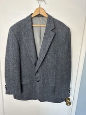 Vtg Harris Tweed Blazer Jacket Navy Blue 100 Scottish Wool Hand Woven USA