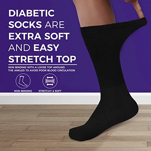 SPECIAL ESSENTIALS 3 PAIRS WOMEN'S COTTON DIABETIC CREW SOCKS 2040-D10 - BLACK - Picture 4 of 5