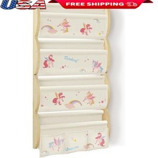 Kids Wall Mounted Bookshelf Space Saving 4 Tier Floating Rack Pine Design New