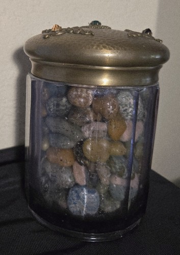 antike Glas Bonbonglas mit Messing verziert verziert Deckel 6" hoch, 4" breit - Bild 1 von 9