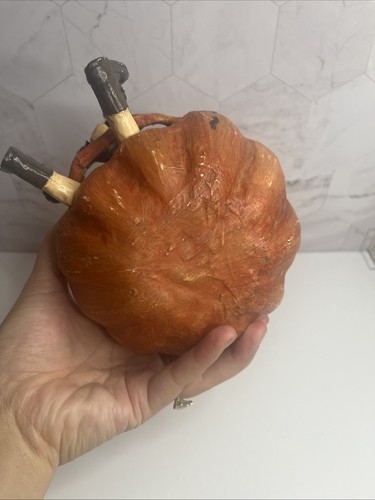 Vintage Volkskunst Skulptur Halloween Kürbis Kind sitzend drinnen - Bild 6 von 6