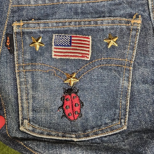 Vintage 1977 LEVI Denim Blue Jeans SCARF Handled Purse Ladybug PATCHES - Picture 12 of 24