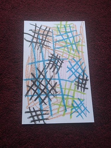Pound Sign Abstract Crayon Drawing Signed Dated On 5x8 Paper - Picture 4 of 5