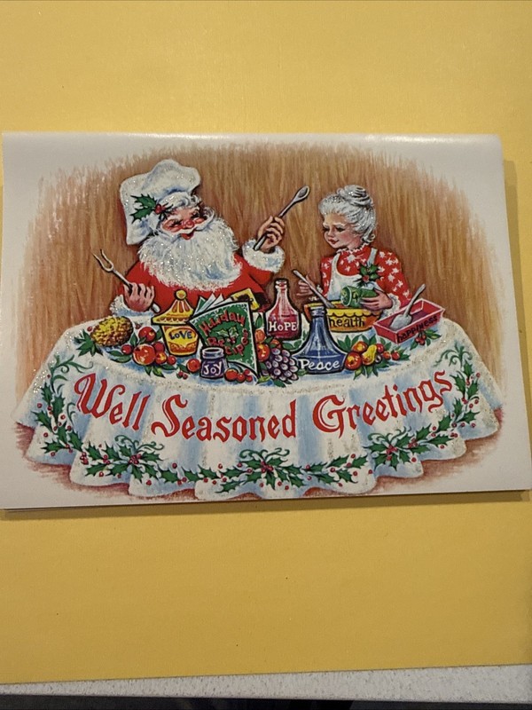 6 Vintage Adorable Misty Christmas Cards Santa And Mrs At Their Christmas Table