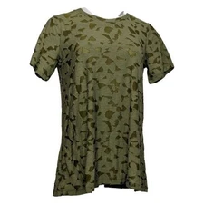 LOGO by Lori Goldstein Jacquard Short Sleeve Top-Olive Branch-Large-NEW-A522775