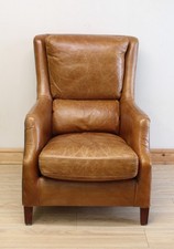 Timothy Oulton Halo Distressed Tan Leather Highback Armchair / Chair