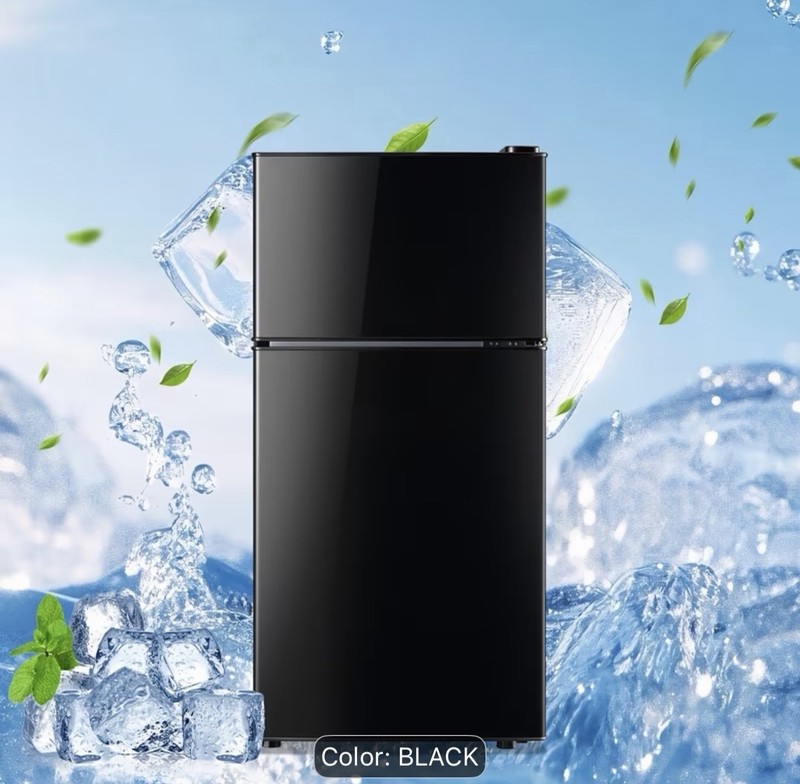 WANAI 2.4 Cu.ft Double Door Mini Fridge with Freezer Black Small Refrigerator