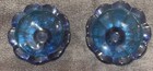 Vintage Pair of Blue Glass Flower Shape Mcm Candle Stick Holders
