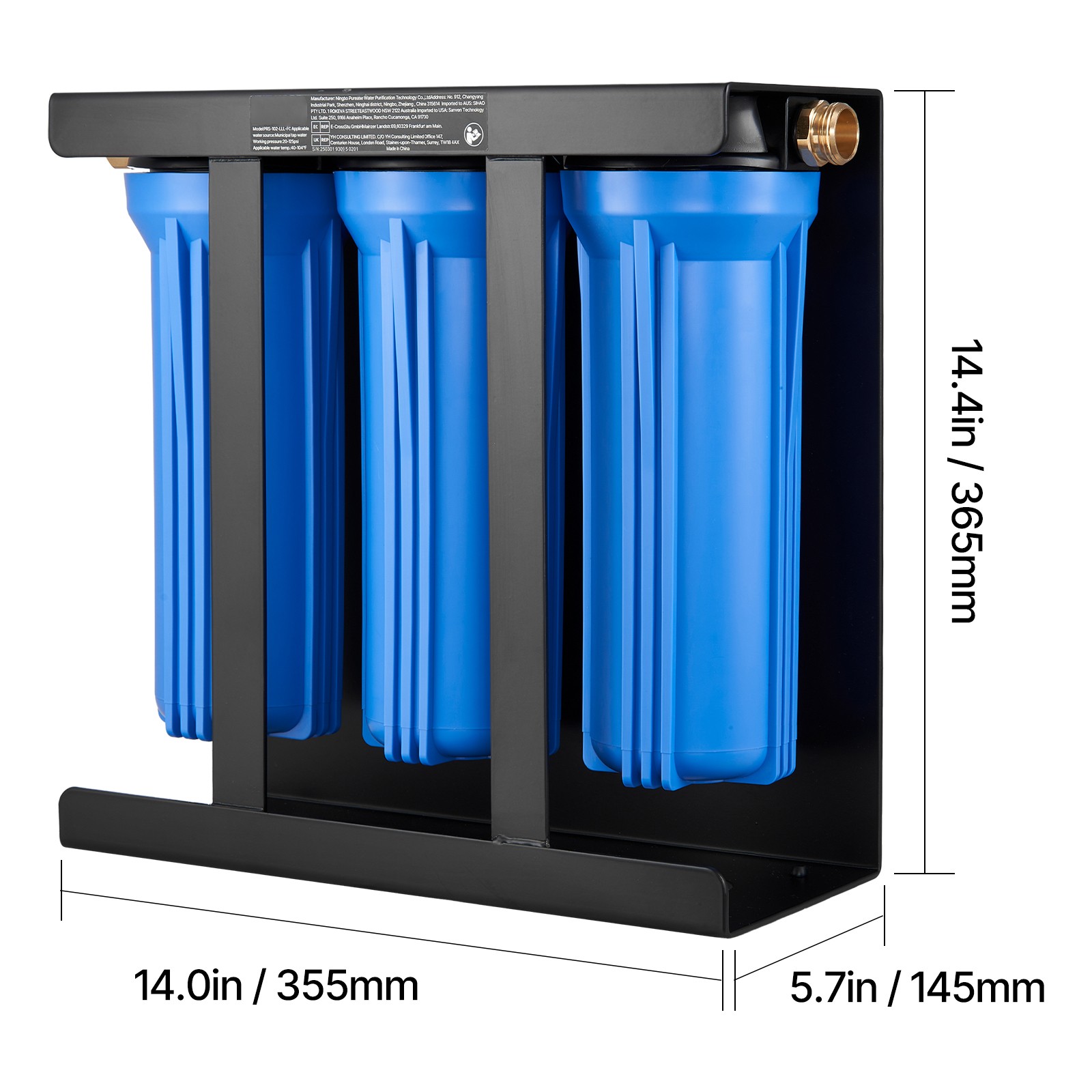 RV Water Filter System 3-Cartridge with Basket for Campers Boats RVs Vans