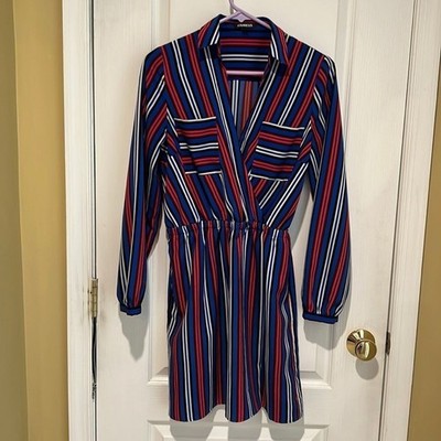 Express long sleeve red white and blue dress size small | eBay