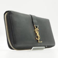 Saint Laurent Round Zip Long Wallet Purse YSL Cassandra Leather Black Authentic