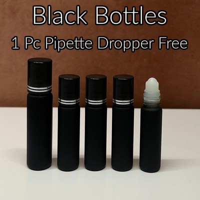 10 ml Schwarz Roller Ball Roll on Glas Flasche Parfüm Ätherisches Öl Klar Leer UK