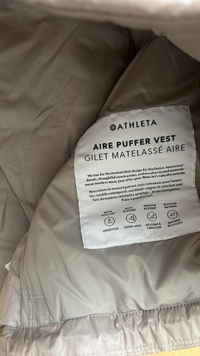 Athleta Aire Puffer Vest Hooded Champagne Zip Pockets Water Repellant NWT Large - Picture 5 of 7