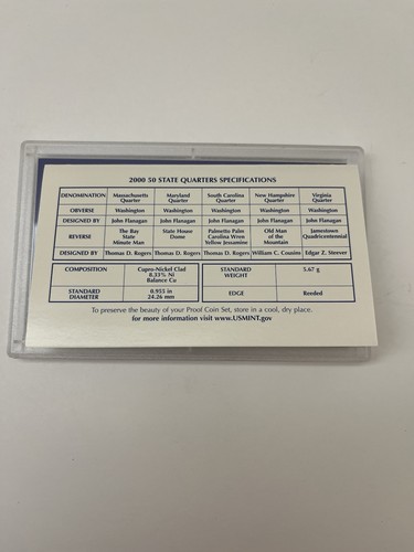 2000 US Mint 50 State Quarters Proof Set w/ OGP and COA - Picture 7 of 8