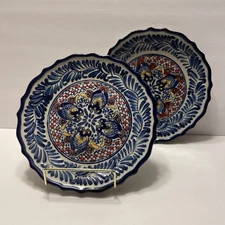 2 Hand Painted Expressions 8” Snack Salad Dessert Plates Pottery Boho Eclectic