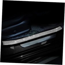Car Door Sill Protector with Bling Rhinestones 2PCS Edge 2.75"x23.62" White