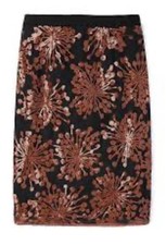 47 Boden Sequin Skirt Floral Pattern Pencil Black Copper 8 NWT  298