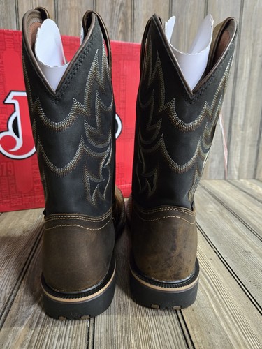 JUSTIN GR9062 MENS 10.0EE (WIDE) WATERPROOF BUFFALO 11" SQUARE TOE NEW IN BOX - Picture 5 of 7