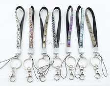 Wristlet key chain Patterned leather with chain edge