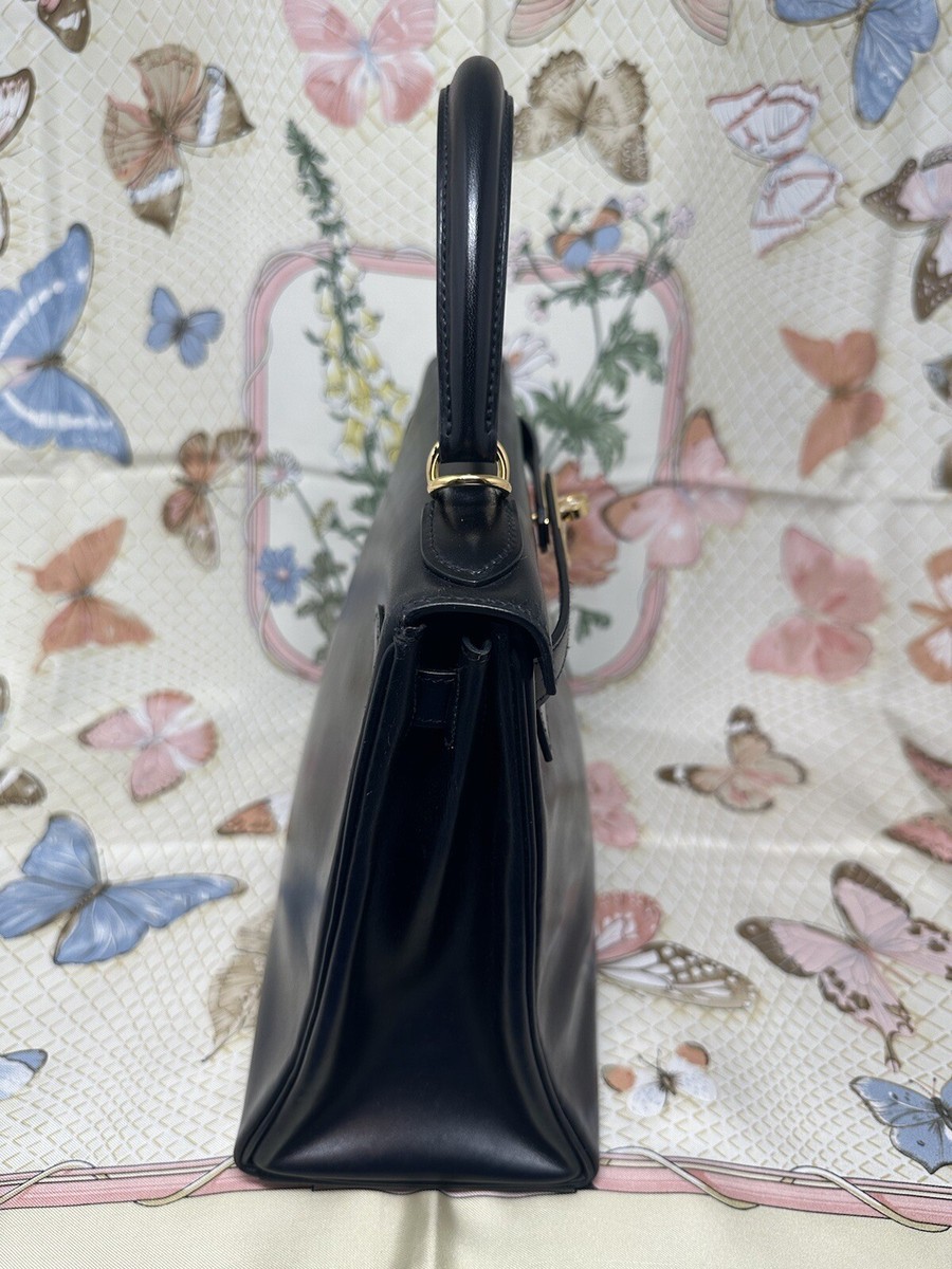 HERMES KELLY II RETOURNE 28 VEAU BOX BLACK WITH SHOULDER HERMES KELLY II RETOURNE 28 VEAU BOX BLACK WITH SHOULDER