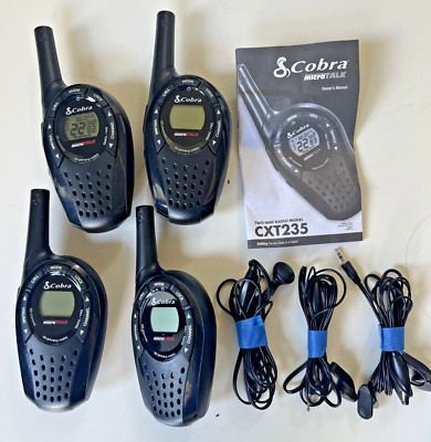 Cobra CXT235 Two Way Radio 4 set w/ 3 ear pieces and manual 20 mile range - used