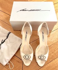 BRIAN ATWOOD ivory white satin diamante wedding formal shoes heels pumps Size 36