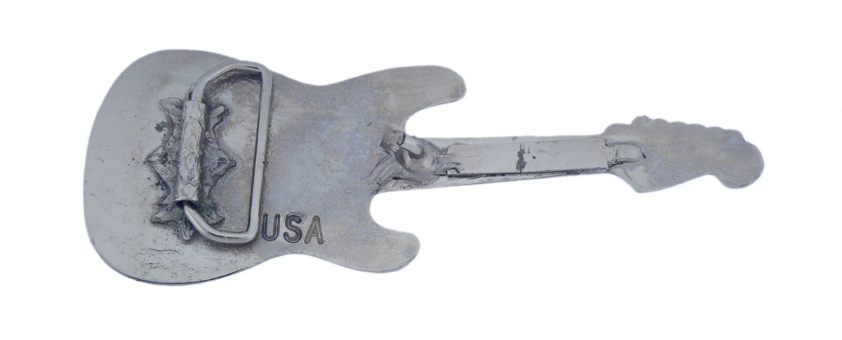 New Silver Guitars Country Music Western Belt Buckle Unisex Fender Guitar Belt Buckle Silver Metal USA MADE Music  main image 2