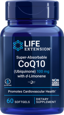 Life Extension Super-Absorbable Coq10 100mg Kaneka Ubiquinone d-Limonene 60 gels