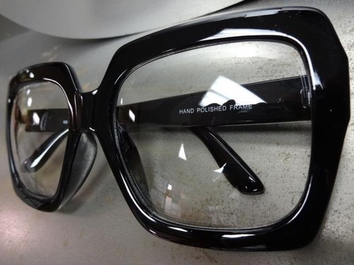 HUGE OVERSIZE 70s VINTAGE Style Clear Lens EYE GLASSES Thick Black Fashion Frame - Picture 10 of 10