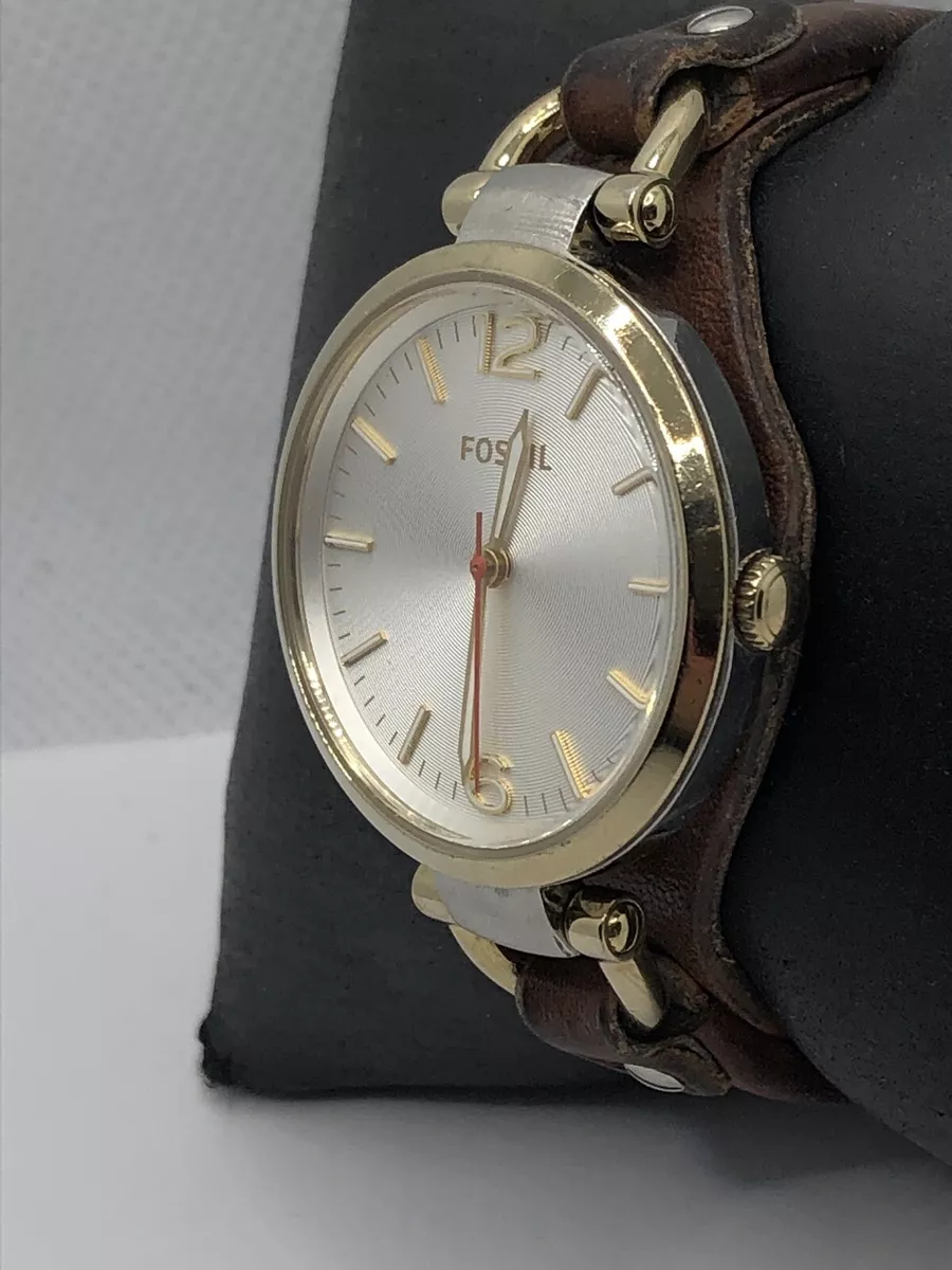 Fossil ES3565 Womens Brown Leather Analog Silver Dial Quartz Genuine Watch HK534