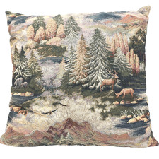 Tapestry Pillow Mountain Wildlife Woods Mountains 19" Sq Fishing Elk Bear Lodge