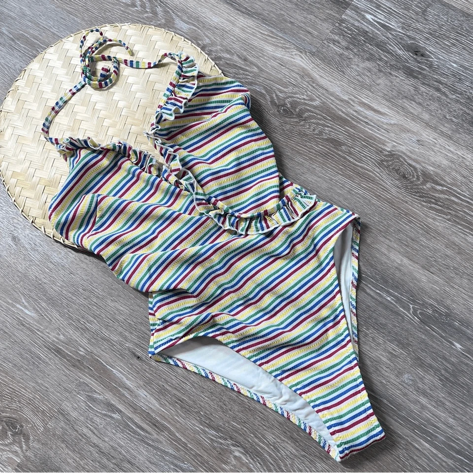 Anthropologie solid and striped rainbow Nadine one piece swimsuit women’s S - Image 2 of 4