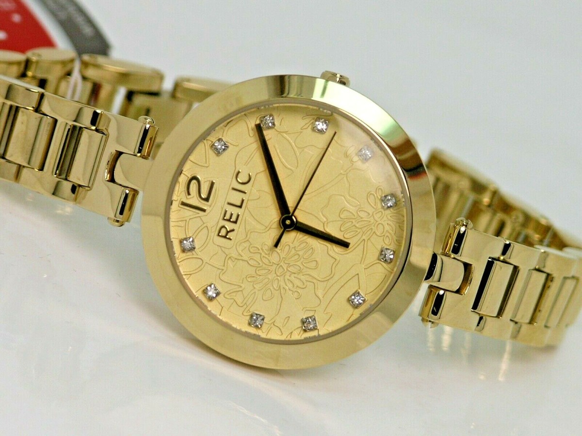 NEW FOSSIL RELIC ZR34204 GOLD TONE WATCH ETCHED DIAL STEEL CAMILLE