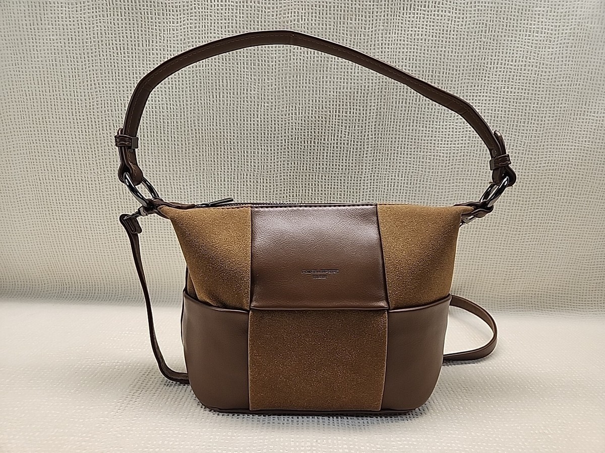 David Jones Paris Womens Brown Leather/Suade Shoulder/Crossbody
