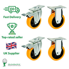 Heavy Duty 125mm/5" Trolley Caster Wheels 300kg Braked & Fixed Castor x 4 Set